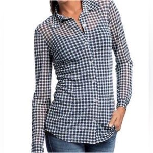 ✨CAbi Mesh Shirt Checked Button Down Top NAVY WHITE Size M